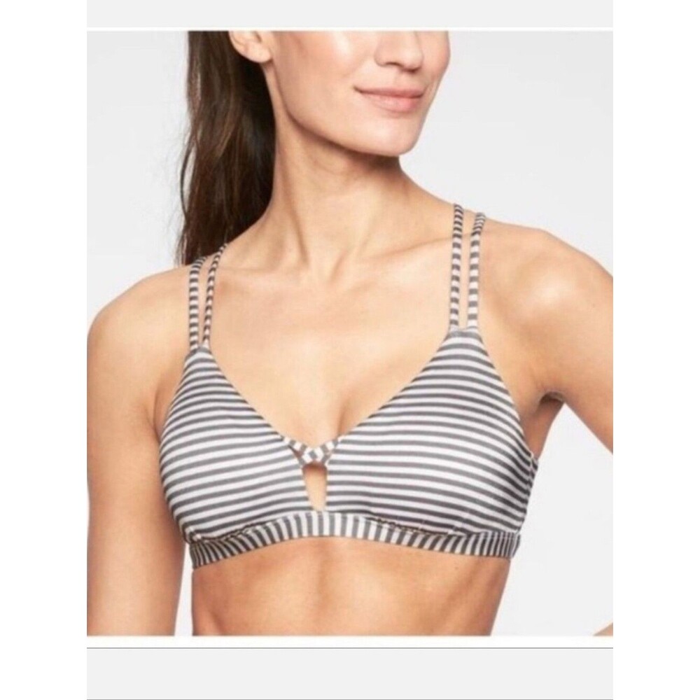 Womens Athleta Aqualuxe Gray and White Striped Bikini Top